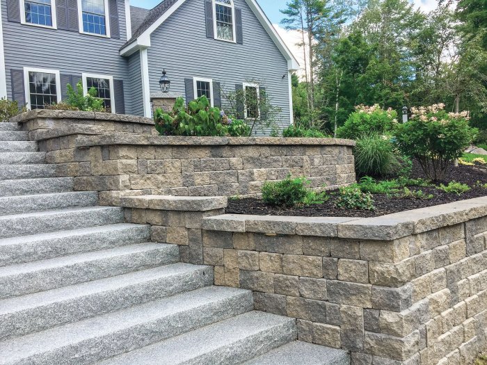 Backyard landscaping rocks retaining stairs steppers driveway sandstone suitable garten lake tavernierspa