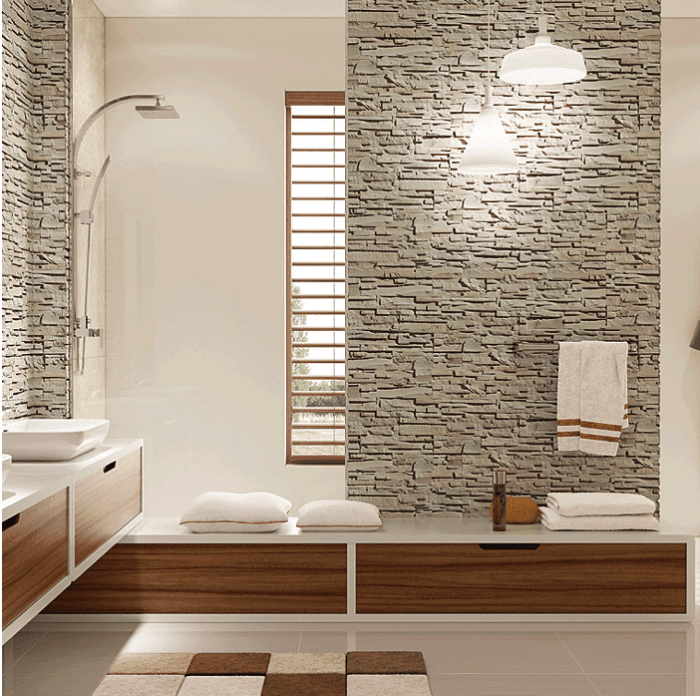 Stone designs bathroom wonderful bathrooms walls digsdigs sink built rock ideas rustic natural wall stones sabi accenting wabi lights