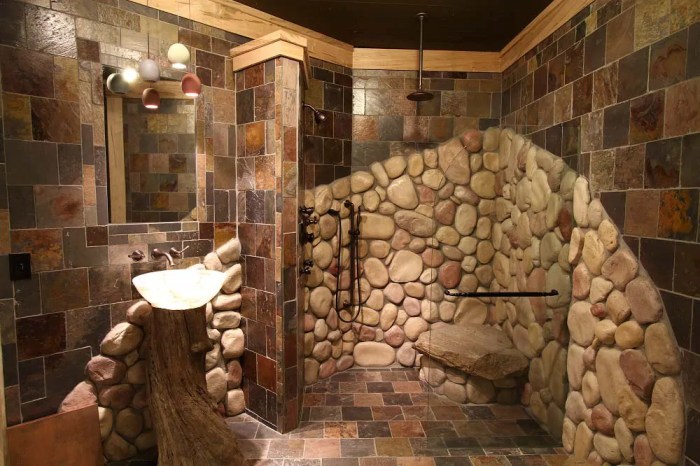 Stone bathroom wood rustic wall bathrooms walls bench snug corner inspired pearson group ideas exquisite ski lodge